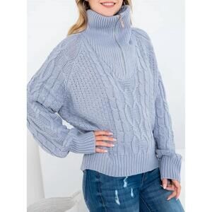 NEW SWEATERLAND oversized cable-knit half-zip sweater in slate grey